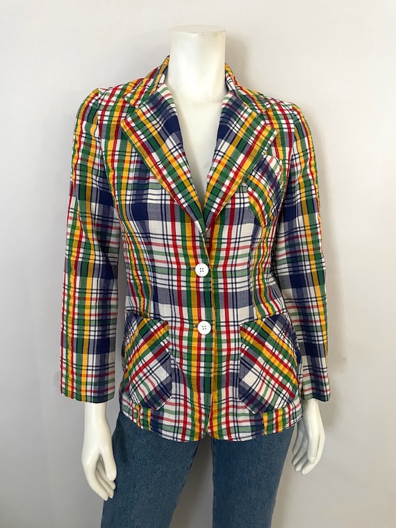 Vintage 70's Campus Casuals Rainbow Plaid Jacket … - image 1