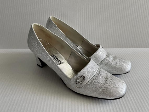 60's Mod, Silver Lame, Jeweled, Pumps (Size 8) - image 2