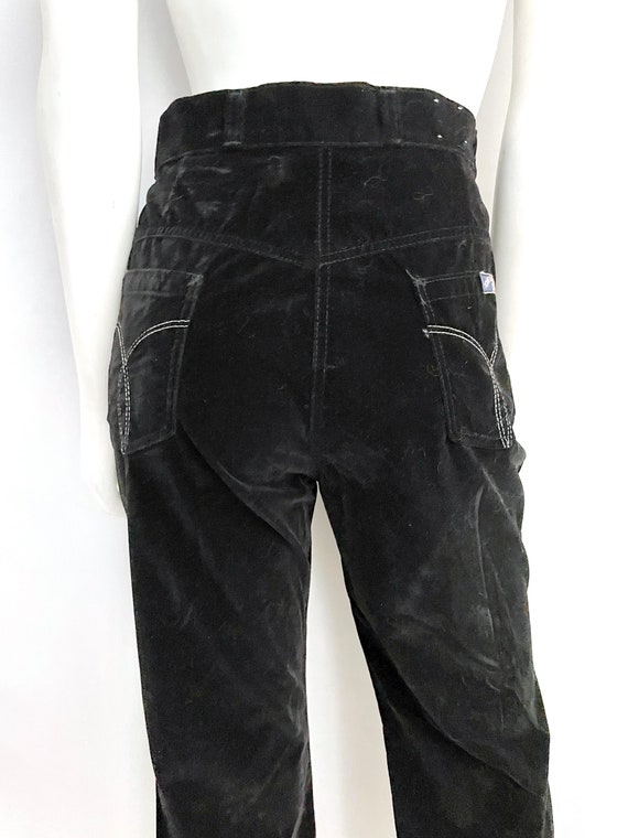 Vintage 70's Black, Velour, Bootcut Pants, (Size … - image 8