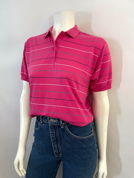 Vintage 80's Pink, Striped, Short Sleeve, Polo by… - image 6