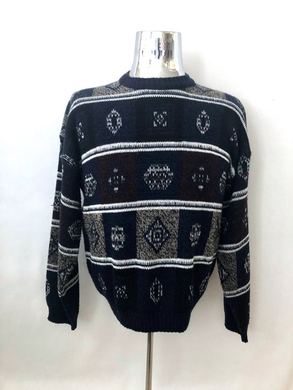 Vintage 90's Bugle Boy Sweater, Black, Acrylic, Pu