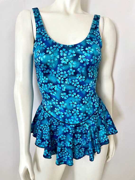 Vintage 80's Blue Floral Swimsuit, One Piece by B… - image 4