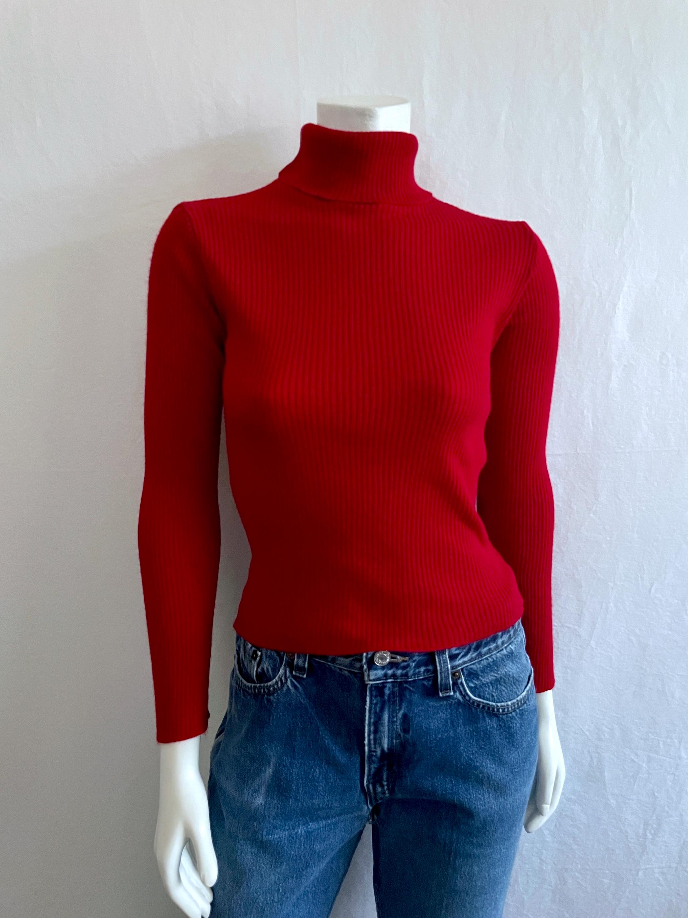 70's Deep Red, Long Sleeve, Acrylic Turtleneck (XS/S)