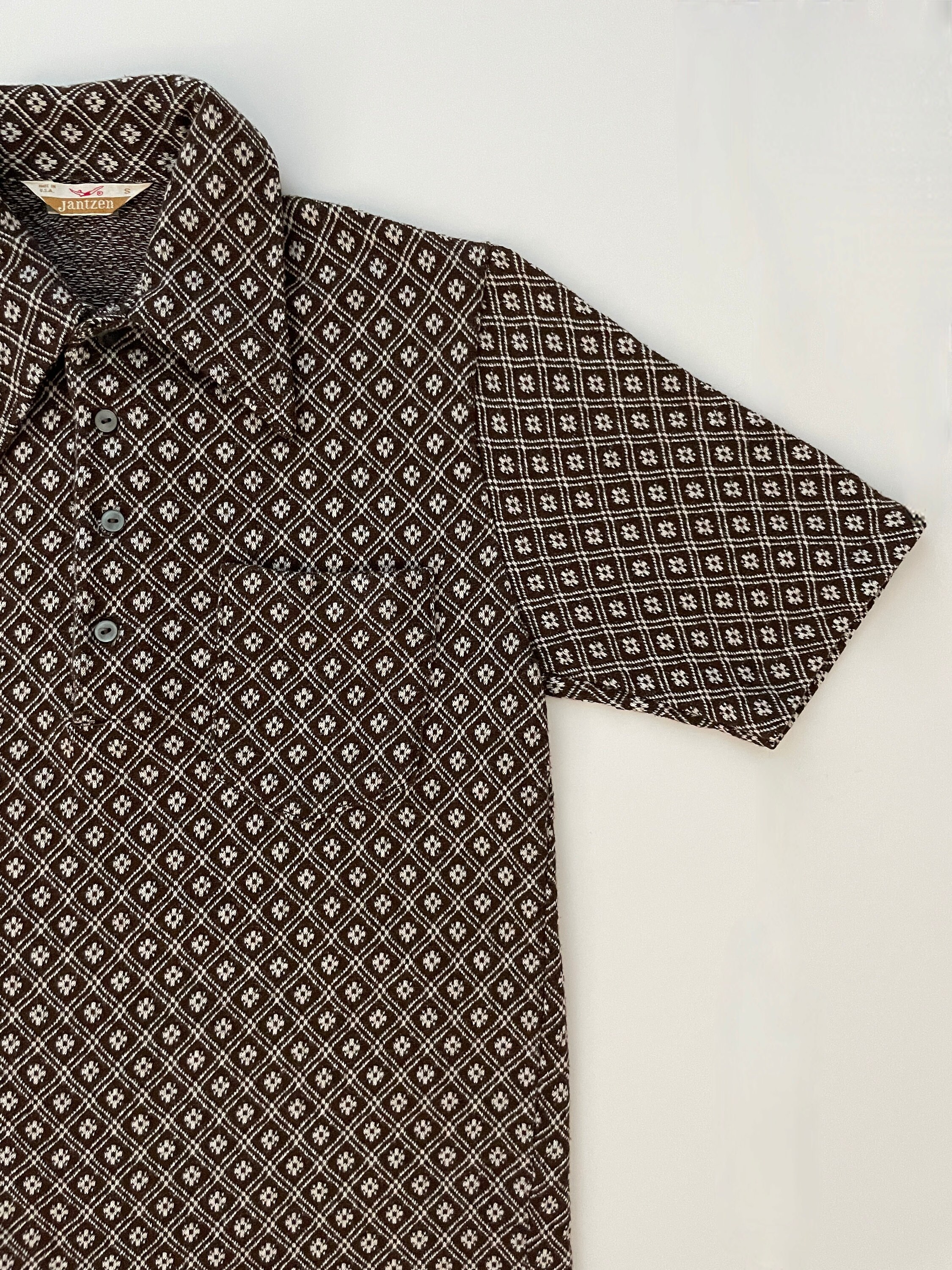 60年代 ジャンセン ブラウン ホワイト 半袖 ニット ポロシャツ (XS 