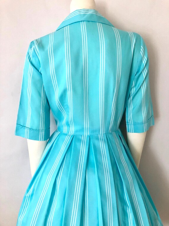 Vintage 50's Turquoise, Striped, Half Sleeve, Swi… - image 8