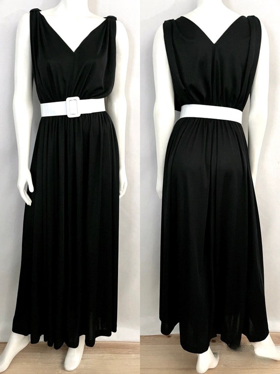 Vintage 70's Disco, Black, Polyester, Maxi Dress,… - image 1