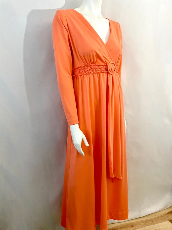Vintage 70's Peach, Maxi Dress, Long Sleeve, Poly… - image 2