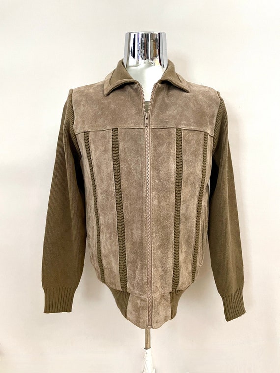 Vintage 80's Tan Suede, Zip up Sweater-jacket by Mervyn's (L Vintage 80's Tan Suede, Zip up Sweater-jacket by Mervyn's (L