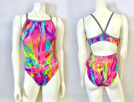 80's Dolphin, Neon, One Piece Swimsuit (size 2) - Etsy Israel