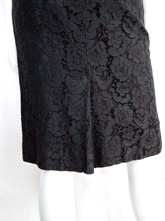 Vintage 60's Black Red Floral Lace Wiggle Dress (… - image 10