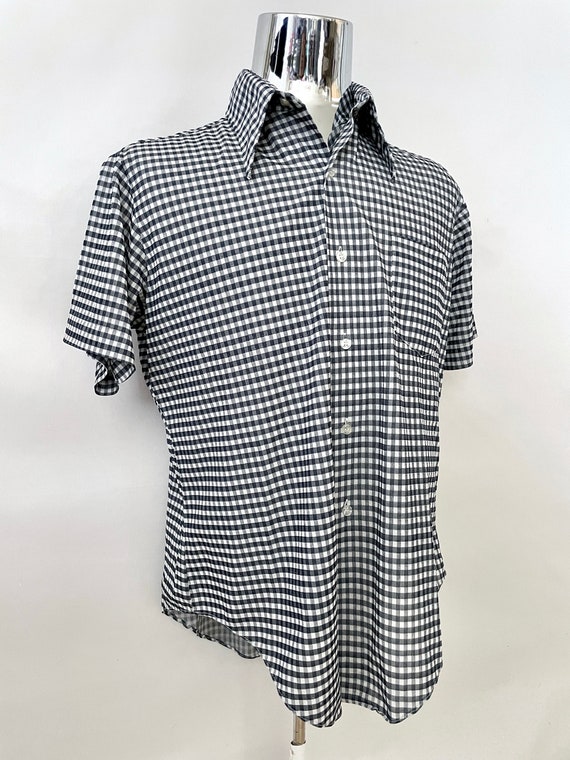 Vintage 70's Navy Blue Checkered Disco Shirt (XL) - image 2
