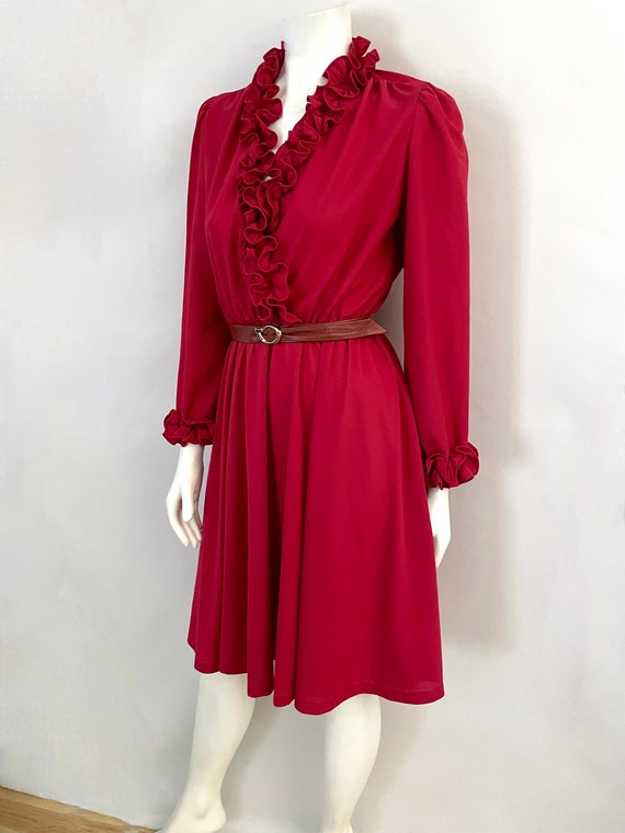 Vintage 70's Lady Carol, Red, Ruffle, Disco Dress… - image 8