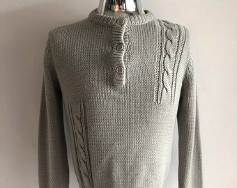 Vintage 80's Gris, Acrílico, Manga Larga, Suéter de Sears (M)