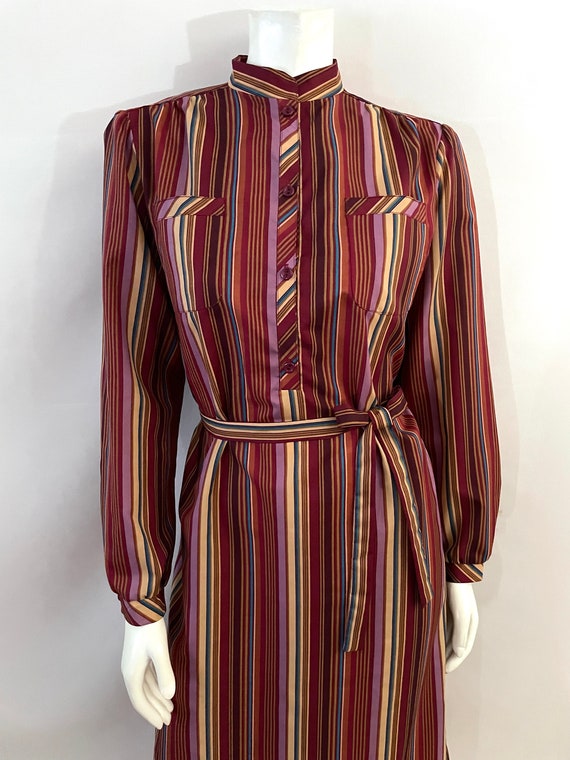 Vintage 70's Anjac, Red, Striped, Long Sleeve, Sh… - image 4