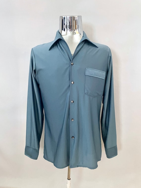 Vintage 70's Van Heusen, Blue, Disco Shirt (M)