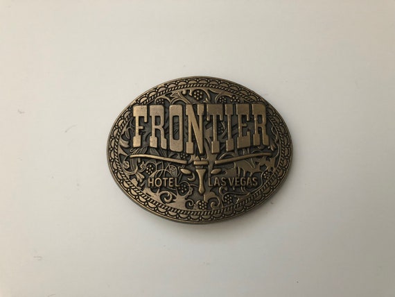 Vintage Belt Buckle 80's Frontier, Brass, Oval, B… - image 2