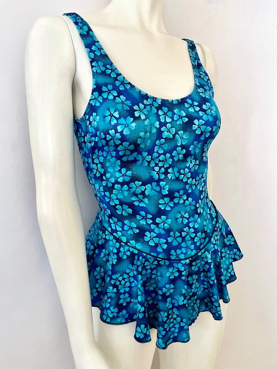 Vintage 80's Blue Floral Swimsuit, One Piece by B… - image 3