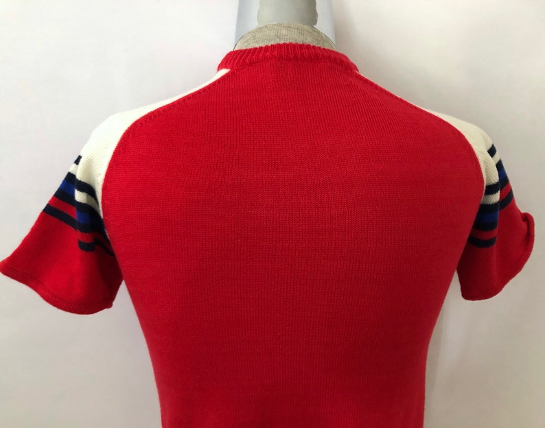 S Crew Neck Short Sleeve Vintage Men/'s 70/'s Red Sweater Striped Acrylic