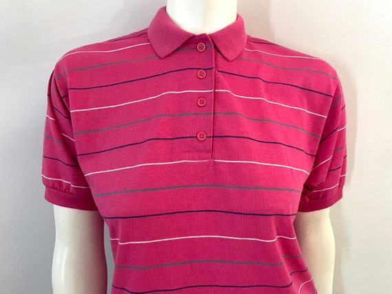 Vintage 80's Pink, Striped, Short Sleeve, Polo by… - image 4