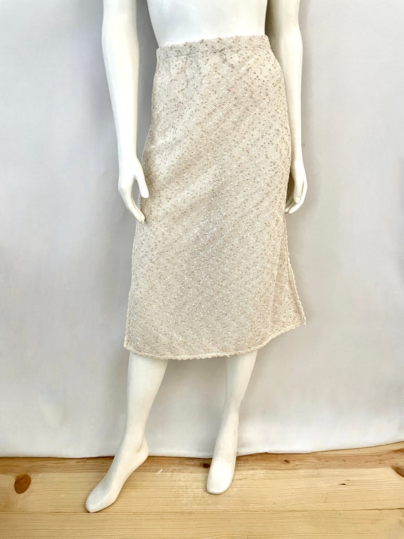 Vintage 70's Beige, White, Knit, Acrylic, A Line S