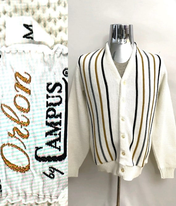 Vintage 60's Campus, Mod, Striped, Cardigan Sweat… - image 1