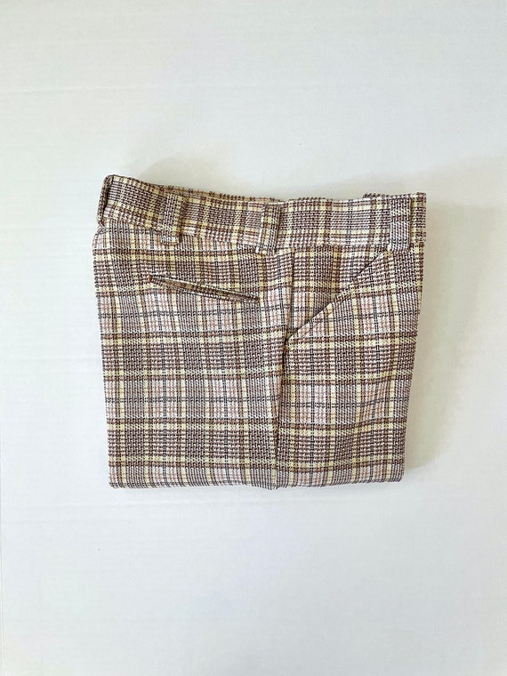 Vintage 70's White, Plaid Pants, Bootcut Leg (W34) - image 10