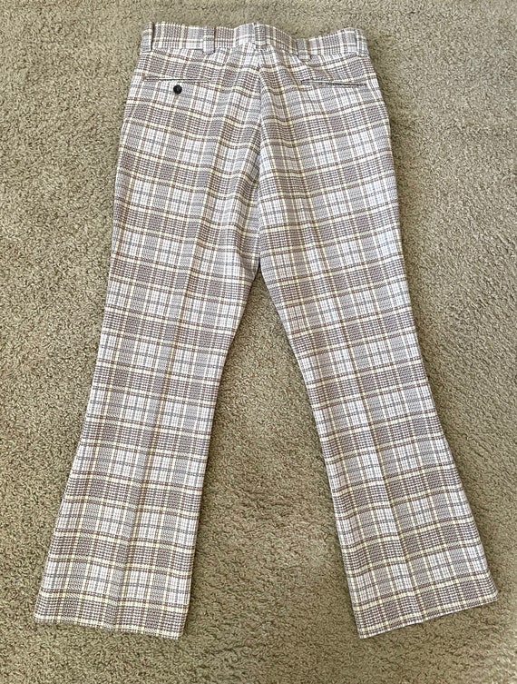 Vintage 70's White, Plaid Pants, Bootcut Leg (W34) - image 8