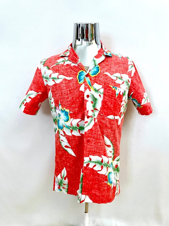 Vintage 80's Red, Floral, Short Sleeve, Hawaiian S