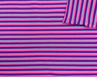 Vintage 70's Neon Pink, Purple Striped Polyester Fabric