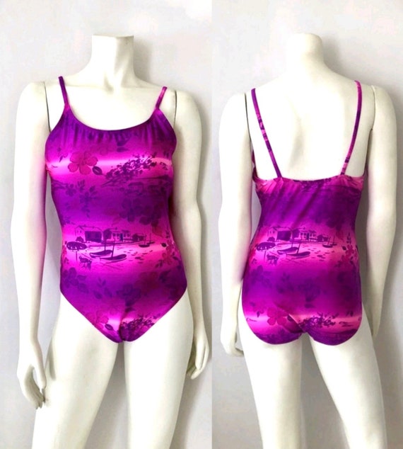 Vintage 80's Purple, Pink, One Piece, Swimsuit by… - image 1
