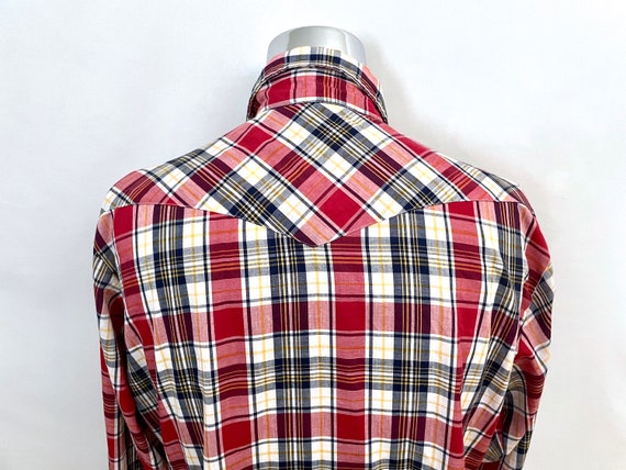 Vintage 80's Red White Plaid Snap Button Shirt (L) - image 10