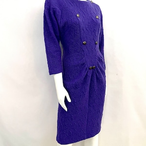 Vintage 80&#39;s Purple, Jacquard, Wiggle Dress (Size 6)