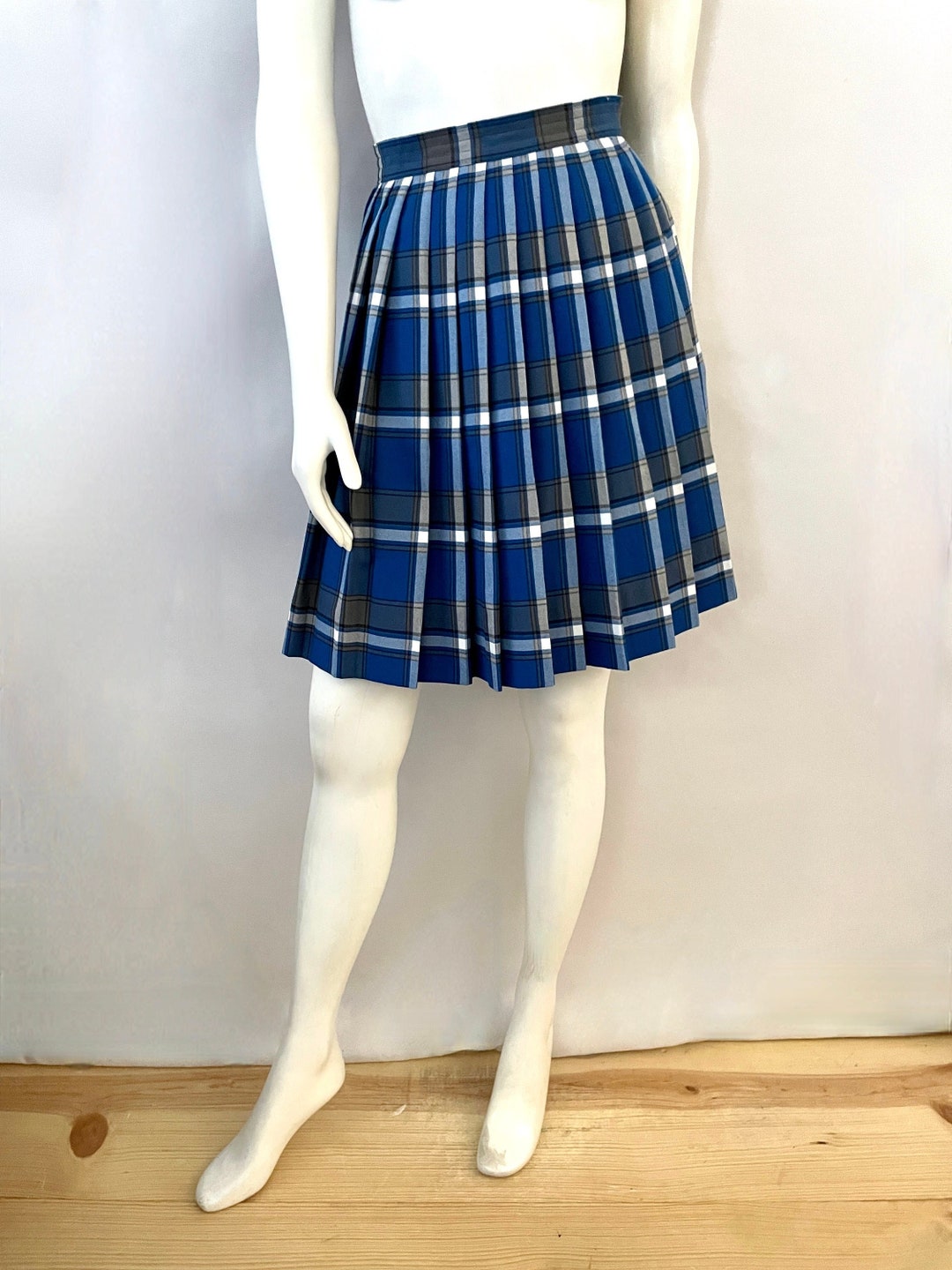 Vintage 90's Deadstock Blue White Plaid Pleated Skirt - Etsy