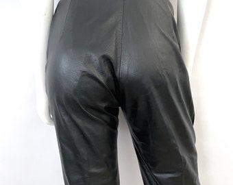 パンツ 1980-90s OLD LANVIN STUDIO Leather Pants Vintage 80's Black Leather Pants, High Waisted, Tapered Fit