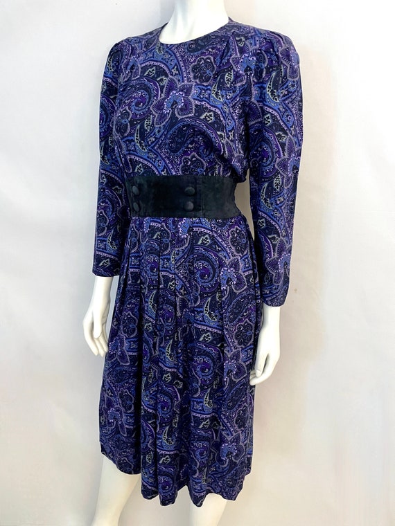 Vintage 80's Purple, Paisley, Long Sleeve, Dress … - image 7