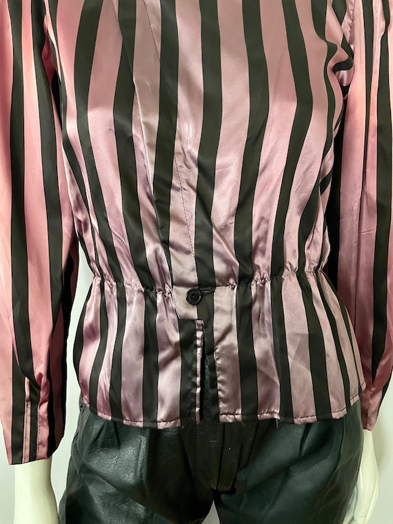 Vintage 90's Popi, Pink, Striped, Peplum Blouse (… - image 8