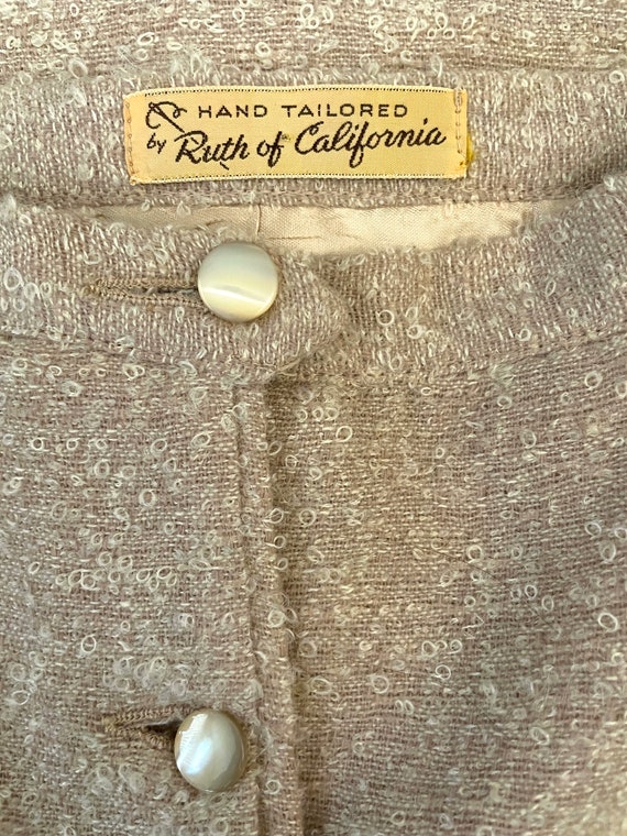 Vintage 50's Tan, Textured, Wool, Pencil Skirt (S… - image 5
