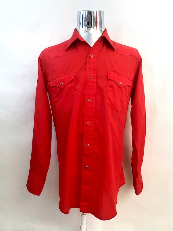Vintage 60's Wrangler, Snap Button, Red, Long Slee