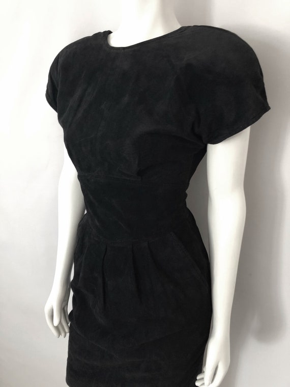 Vintage 90's Black Suede, Cocktail Dress by Liz C… - image 2