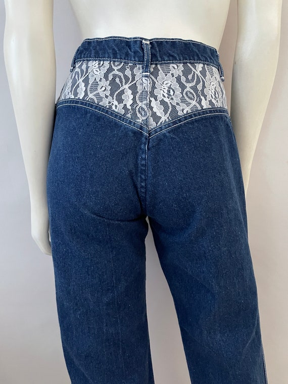 Vintage 80’s High Waisted, White Lace, Dark Wash,… - image 7