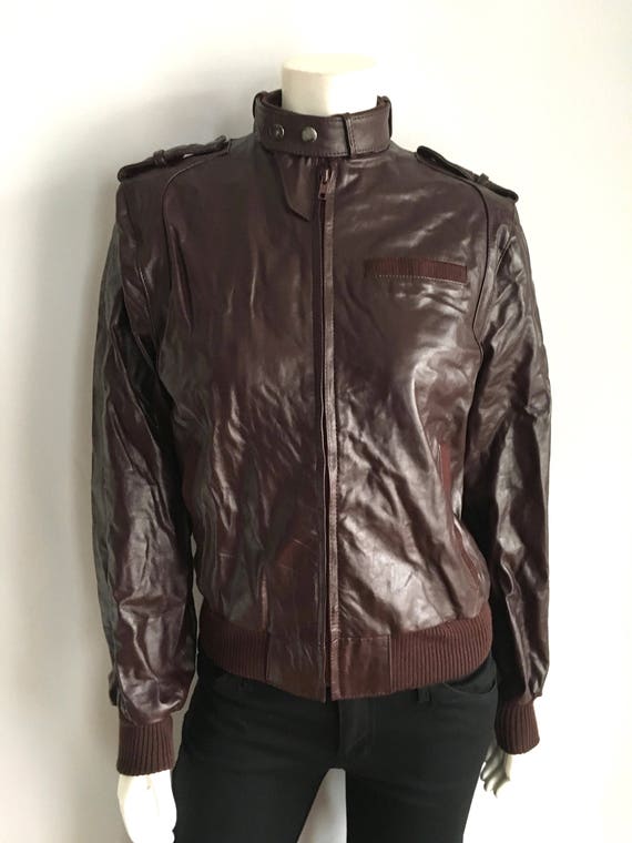Vintage Men's 80's Burgundy Leather Jacket Fully | Etsy