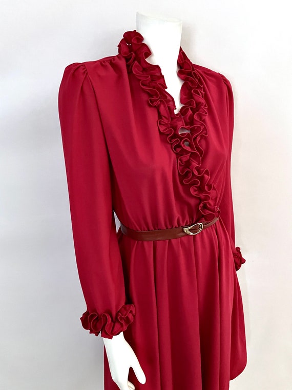 Vintage 70's Lady Carol, Red, Ruffle, Disco Dress… - image 3