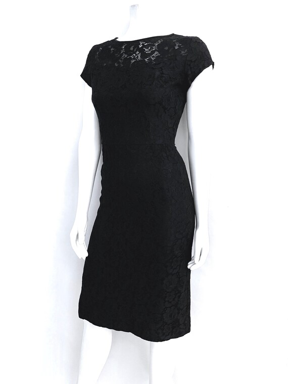 Vintage 60's Black Red Floral Lace Wiggle Dress (… - image 7