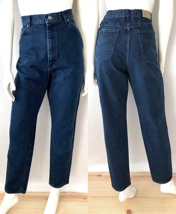 Jean Lee vintage des annees 80 taille haute bleu marine denim L Etsy France