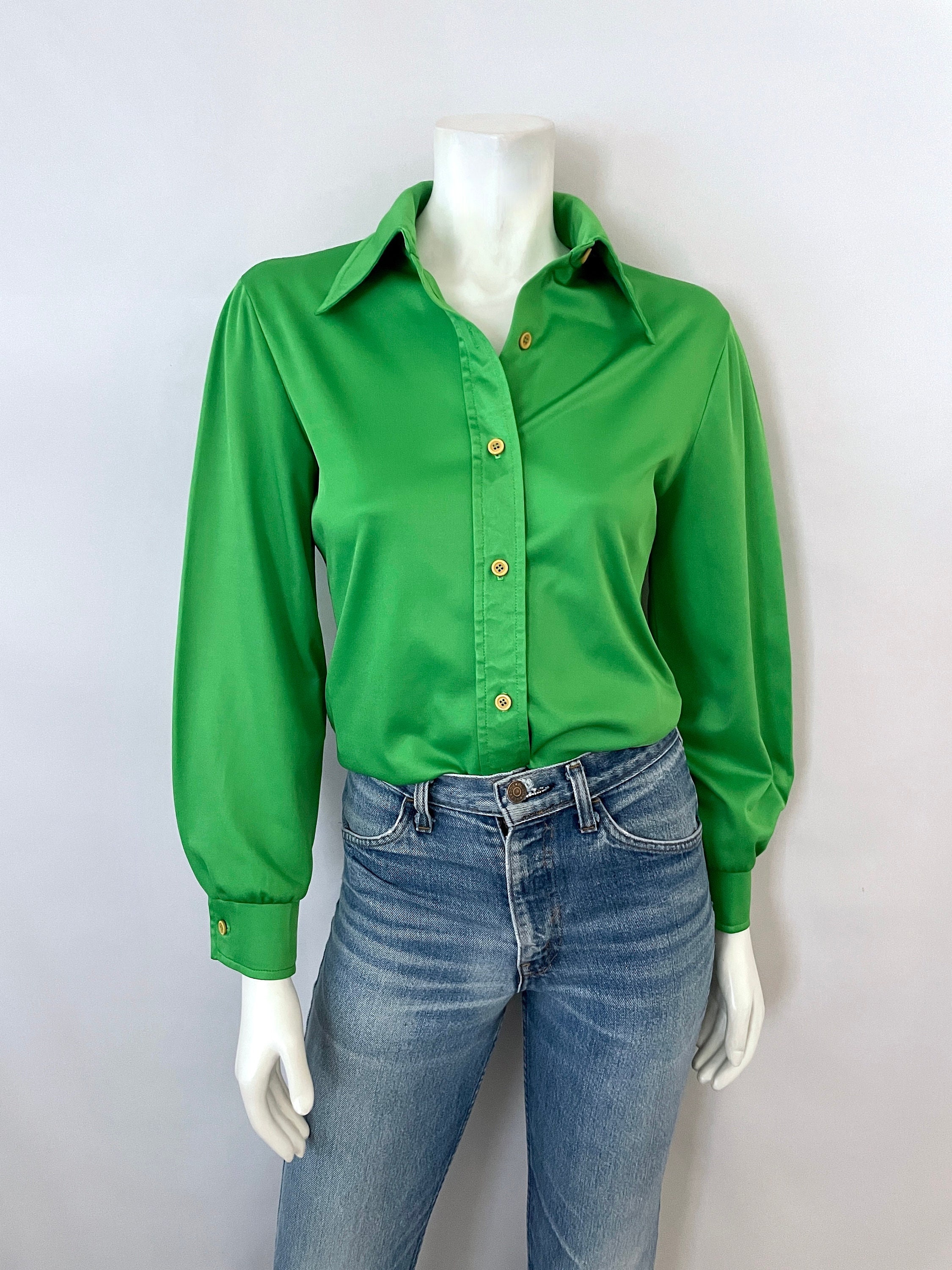 Vintage 70's Green Polyester Disco Blouse L - Etsy