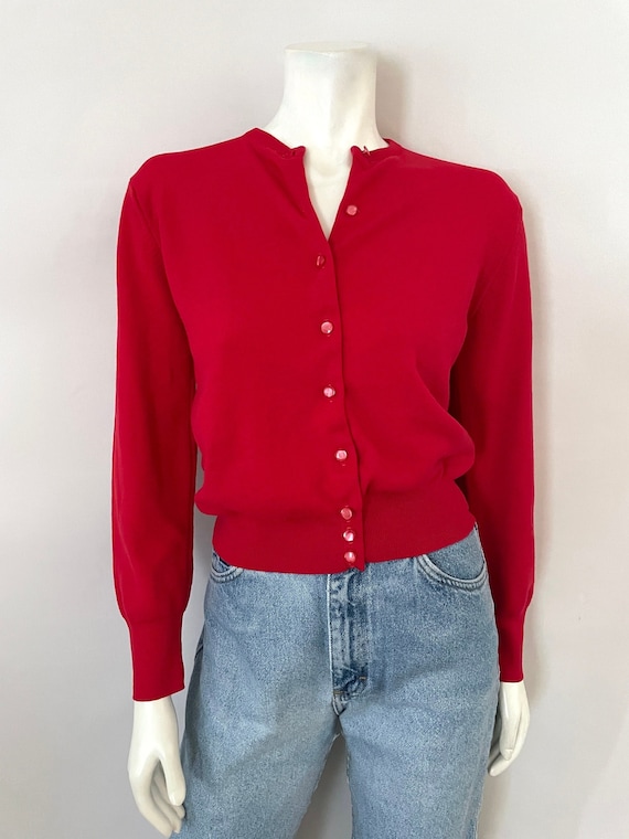 Vintage 60's Red, Long Sleeve, Cardigan Sweater (M