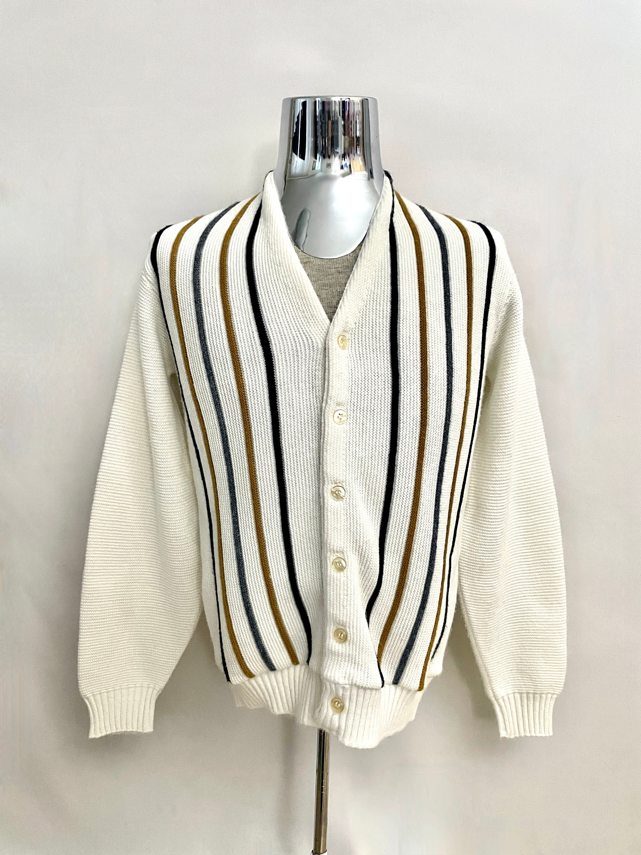 Vintage 60's Campus, Mod, Striped, Cardigan Sweater (M) - Etsy Vintage 60's Campus, Mod, Striped, Cardigan Sweater (M) - Etsy