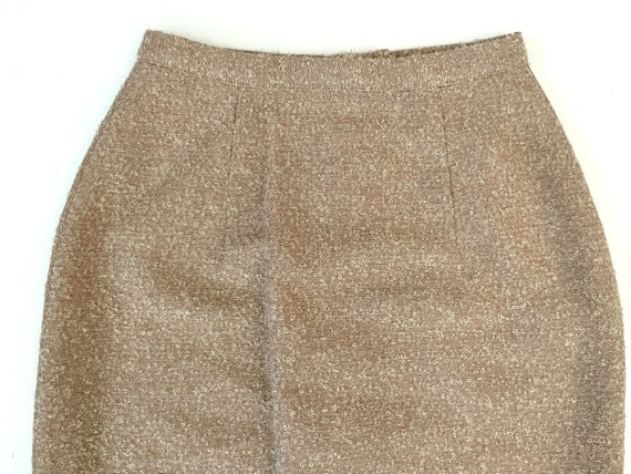 Vintage 50's Tan, Textured, Wool, Pencil Skirt (S… - image 7
