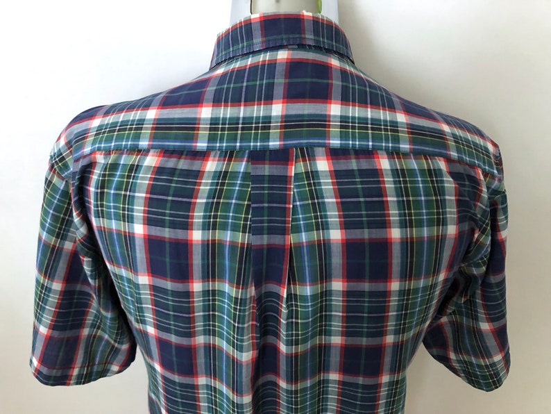 XL Vintage Men/'s 80/'s Plaid Shirt Button Down Short Sleeve