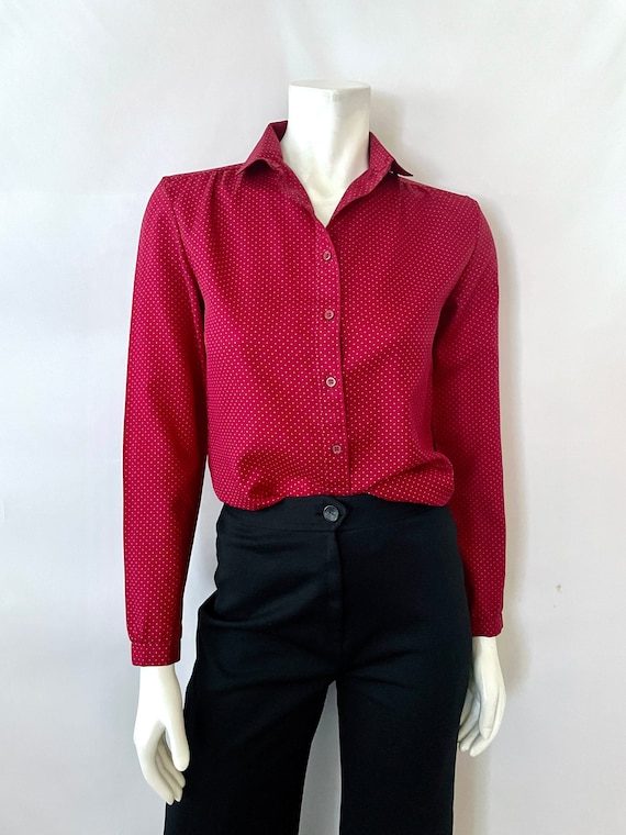 Vintage 70's Burgundy, Polka Dot Blouse (Size 4)